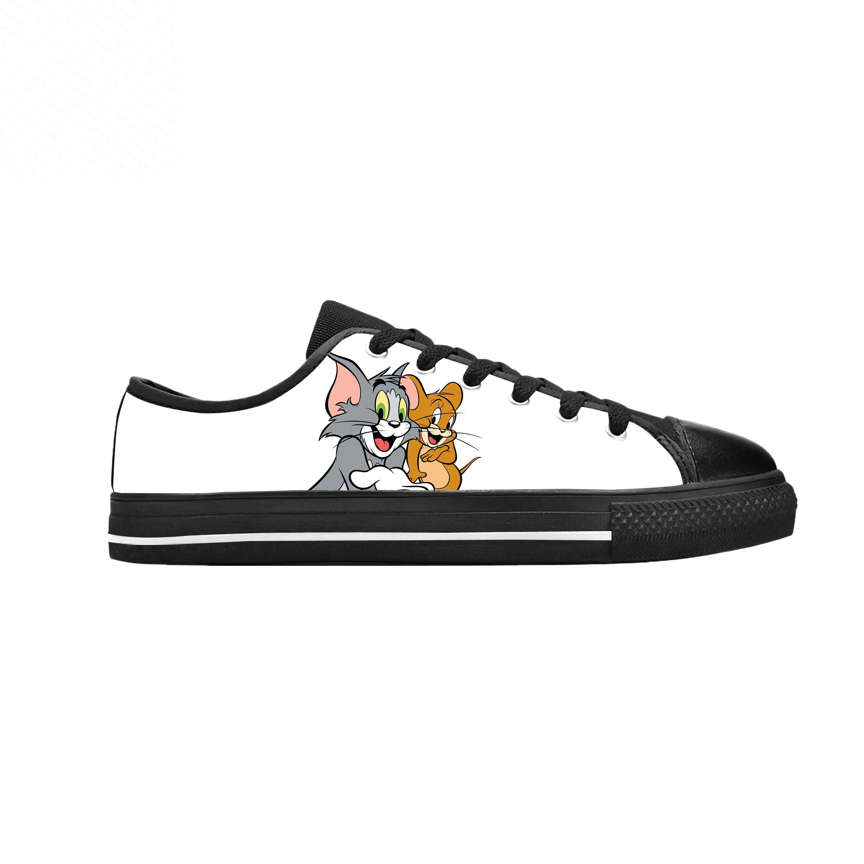 

Кроссовки мужские/женские с рисунком кота и мыши, аниме мультфильм манга, комикс Тома, повседневные тканевые туфли с низким верхом, удобные дышащие кеды с 3D принтом