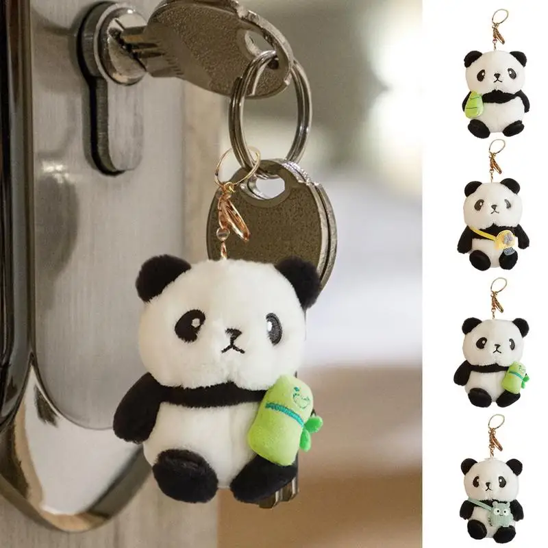 Panda Key Chain Panda Keychain Plush Stuffed Key Ring Bag Pendant Plush Panda Keyring For Car Key Cell Phone Bag kid keychains