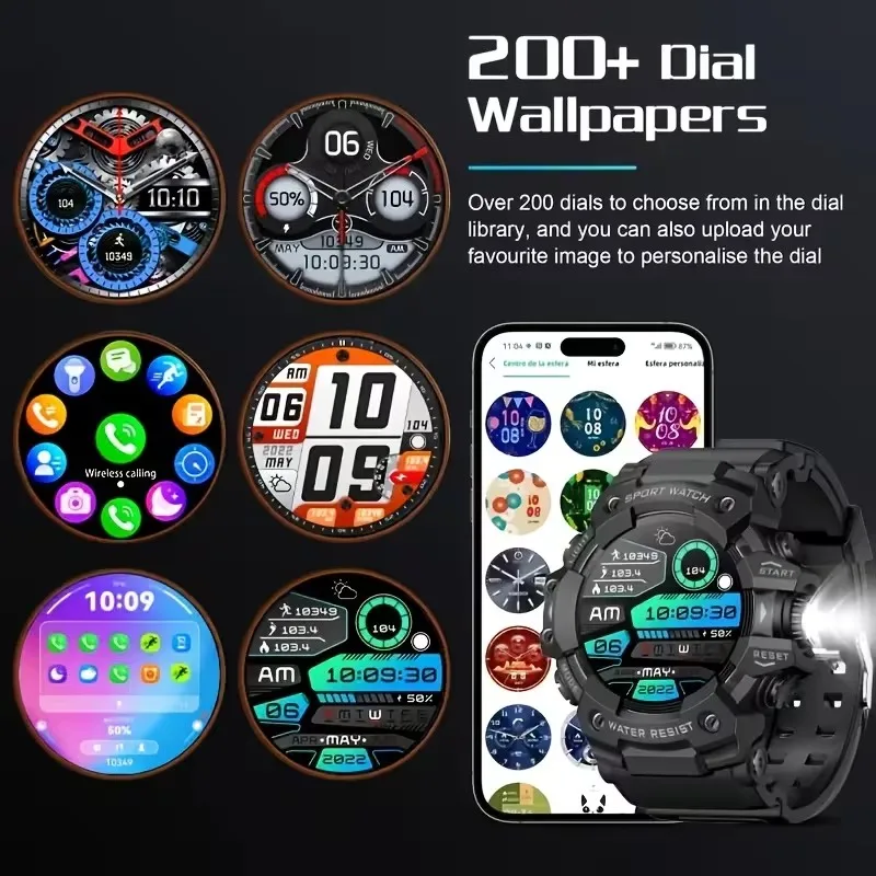 2026 Rugged Sports Smart Watch Bluetooth Calls Colorful Waterproof Military Smartwatches with Flashlight SOS COMPASS for Phone 4