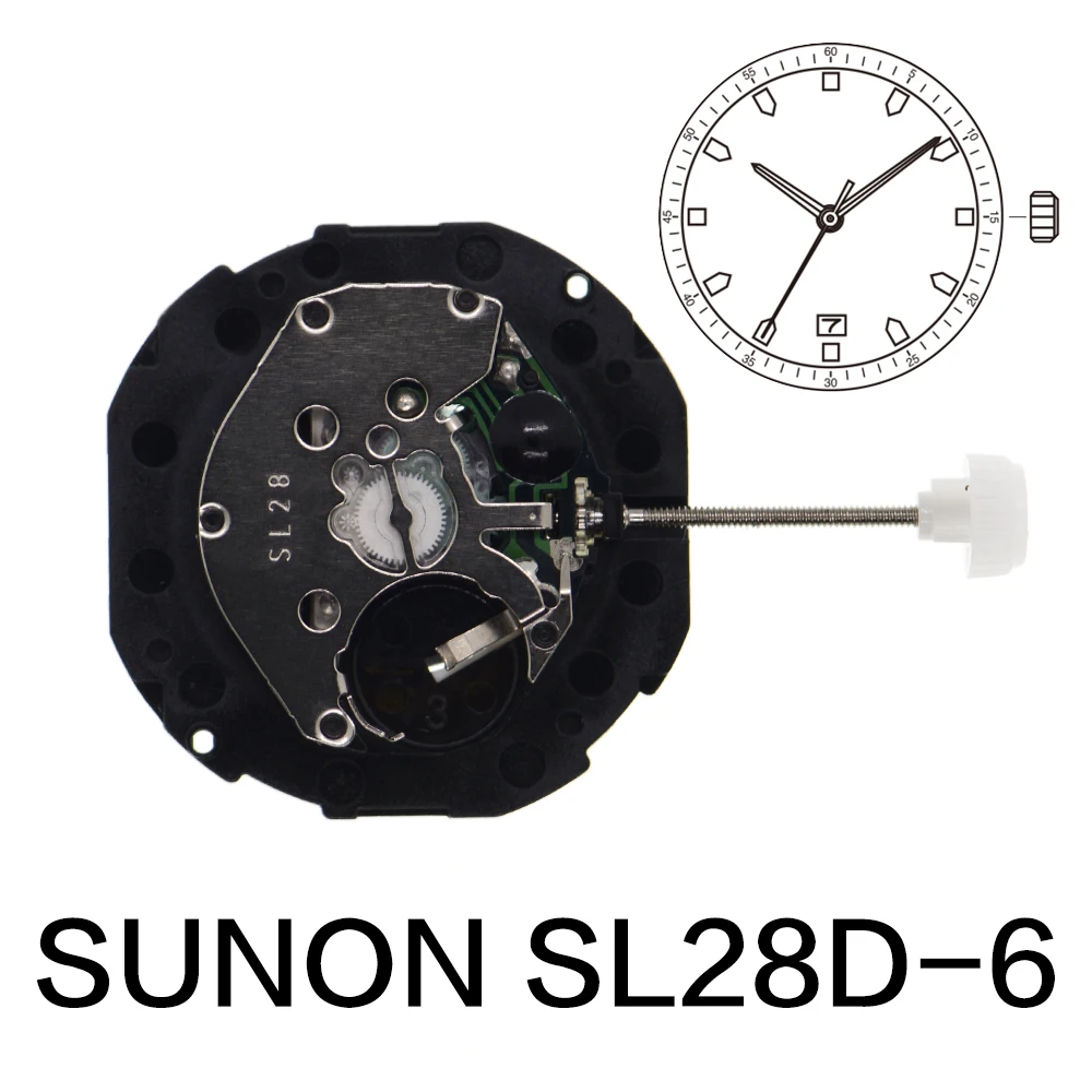 SL28-6 Quartz Movement Three Hands Calendar Date Wristwatch Repair Accessories For China Sunon