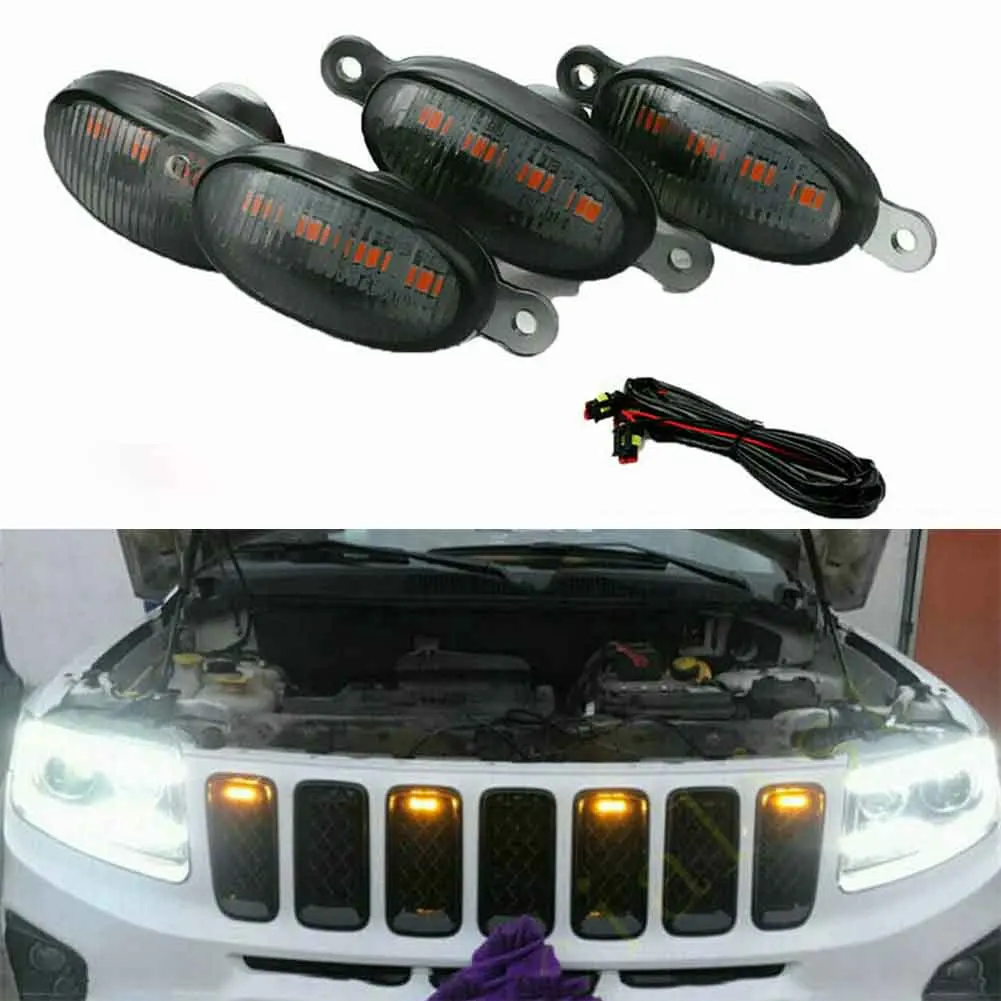4Pcs For Jeep Grand Cherokee 2003-Front Grille LED Lights Raptor Style Grill DIY Lights