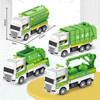 4Pcs/set Mini Inertial Pull Back Sanitation Car Plastic Vehicle Garbage Truck Model Educational Toy for Kids Boy Birthday Gifts 2