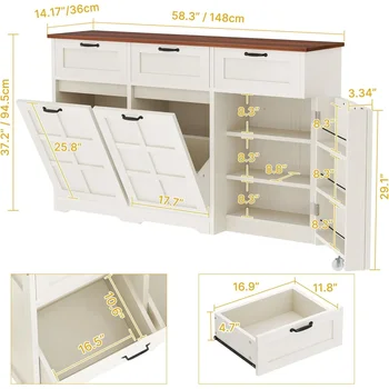 ตู้ขยะคู่แบบอเมริกันสำหรับห้องครัว, ตู้เก็บขยะแบบเอียงพร้อมลิ้นชัก, เกาะกลางครัวพร้อมที่เก็บของ, ซ่อนอยู่ 2