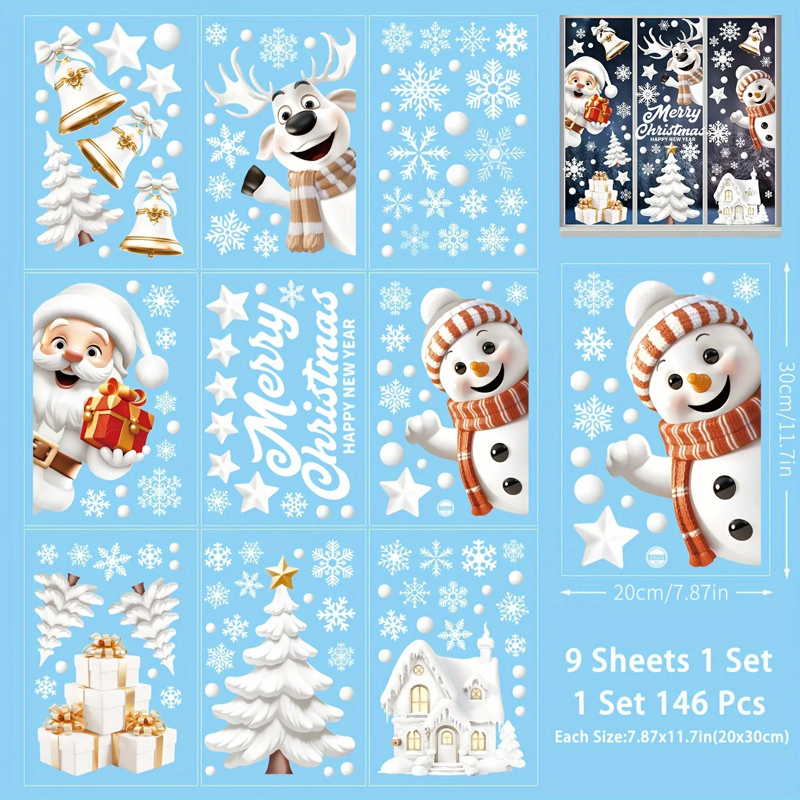 Christmas Ornaments 146 Pieces Christmas Double-sided Window Flower Stickers