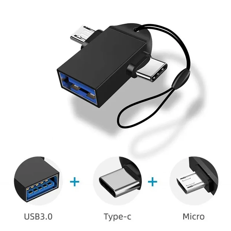 Two In One OTG Adapter USB 3.0 Female To Micro USB Male and C Male Connector Aluminum Alloy on The Go Flash Disk Converter
