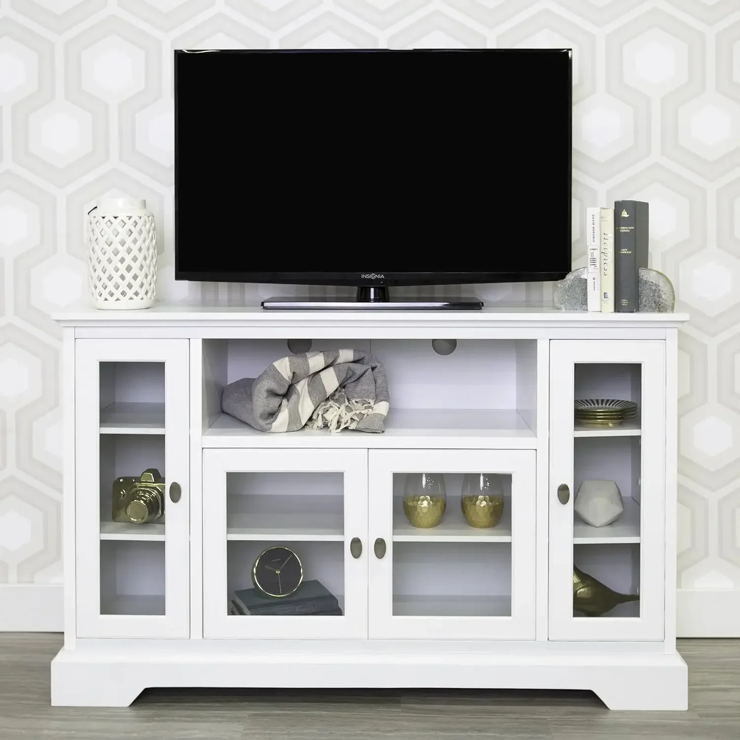 

Traditional Wood Universal TV Stand for TV's up to 58" Flat Screen Living Room Entertainment Center, 52 Inch, White