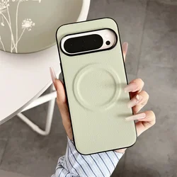 Luxury Magsafe Leather Case with Magnetic Wireless Charging and Shockproof Soft PU Cover - Google 6Pro (Q Green)
