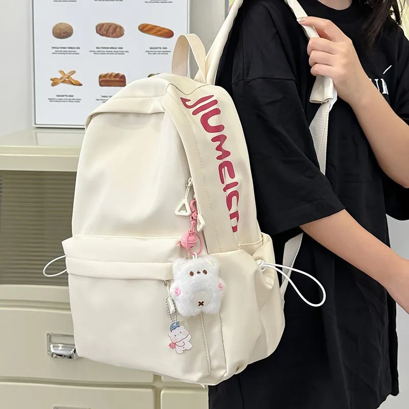 Simple Solid Color Backpack Large Capacity Lightweight Rucksack Versatile for School Commute Travel Daily Use 2