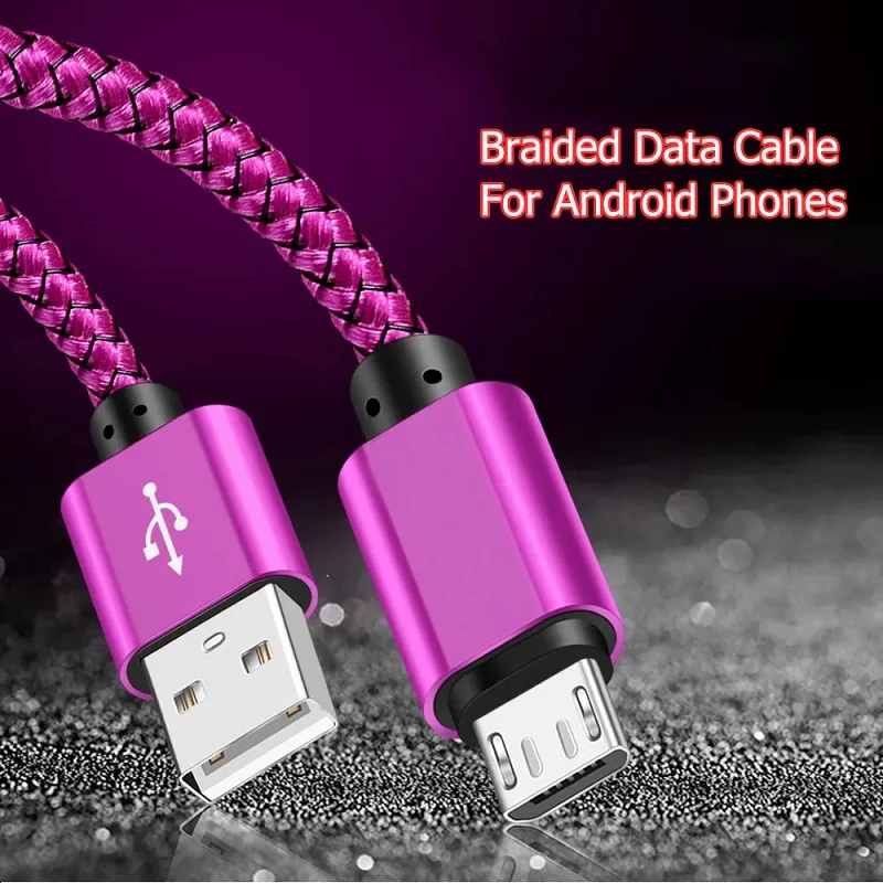 Nylon Braided Fast Charging Micro USB Cable - Data Sync 2A Charger, Available in 1M, 2M, and 3M Lengths