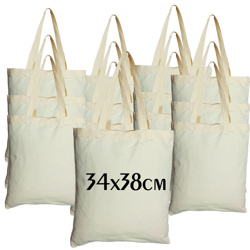 1/3/5pcs 13.4x15in Canvas Tote Bag Portable Shopping Handbag Casual Large Capacity Cloth Bag Solid Blank Reusable Shoulder