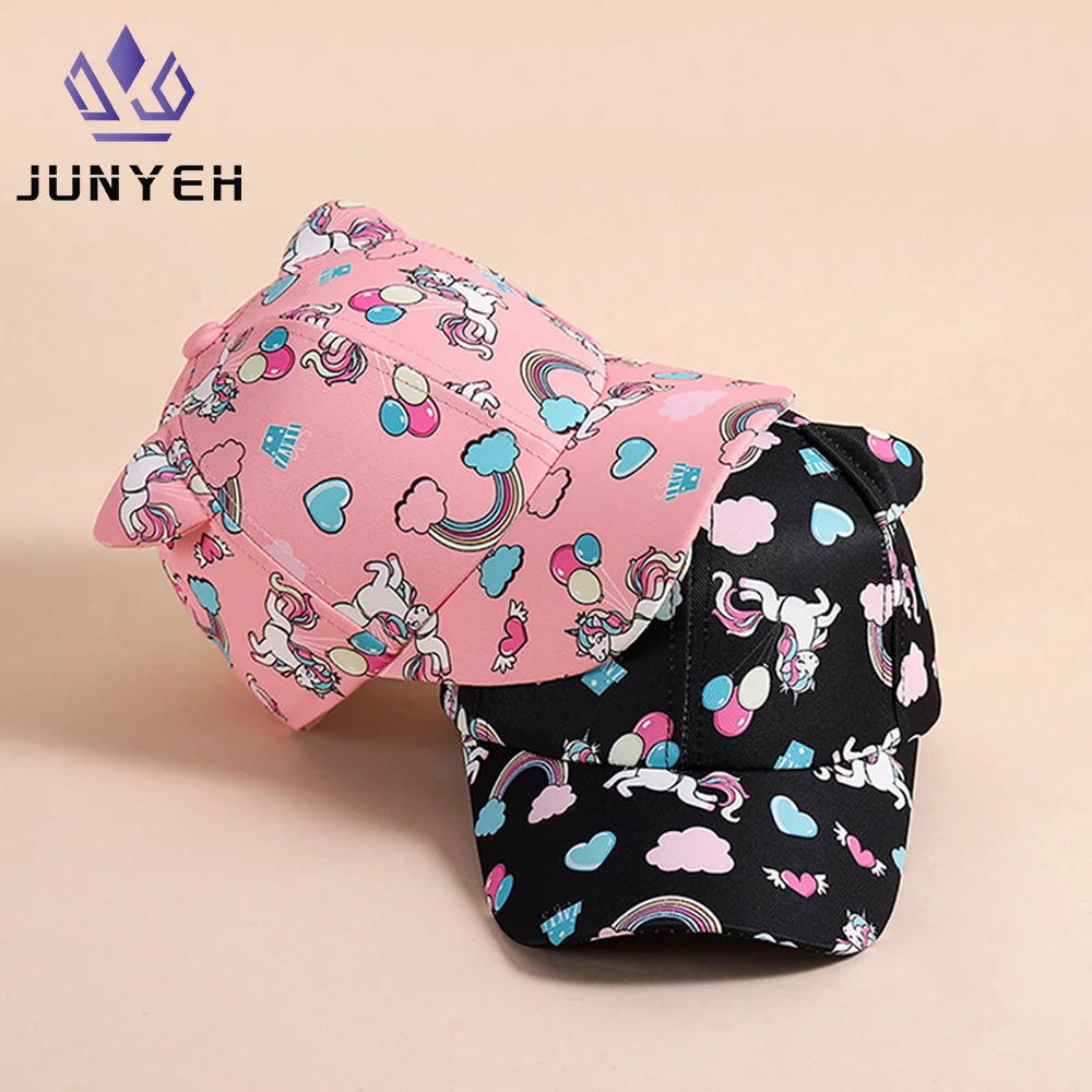 

Children's Unicorn Print Baseball Cap Cute Cat Ears Outdoor Visor Girls Sun Hat For Kids 2-8 Years