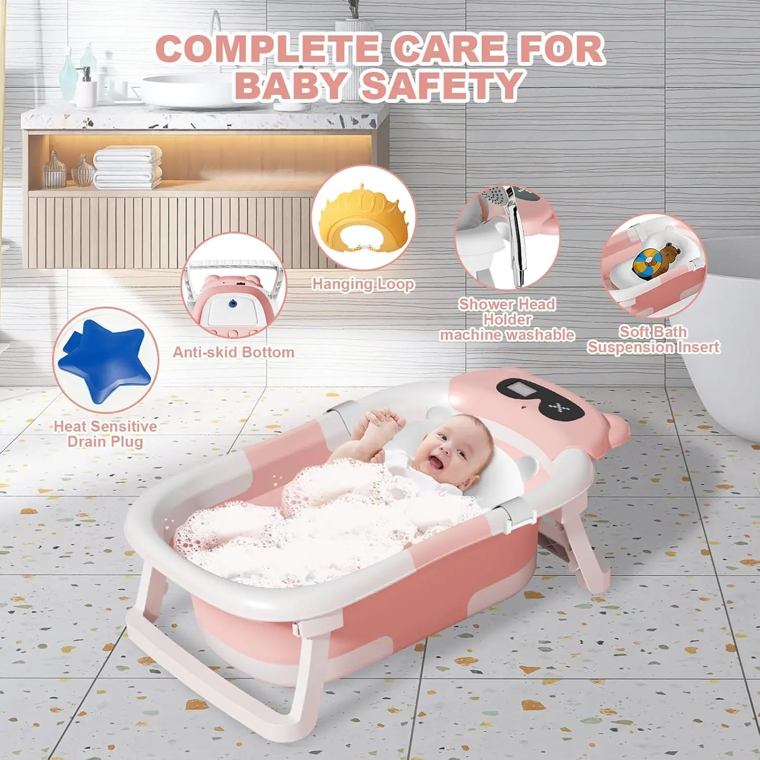 Foldable Baby Bathtub with Cushion 3