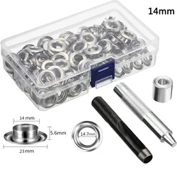 Premium Grommet Tool Kit with 100 Silver Eyelet Sets for DIY Leather Crafts & More (100 sets 14mm)