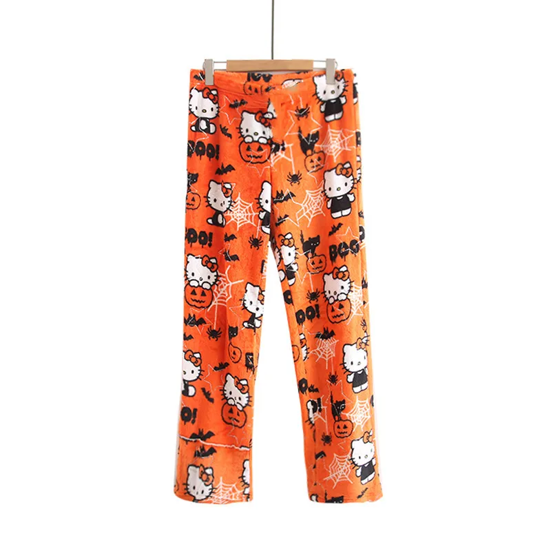 New Sanrio Hello Kitty Pajamas Pants Unisex Autumn Winter Warm Flannel Sleepwear Trendy