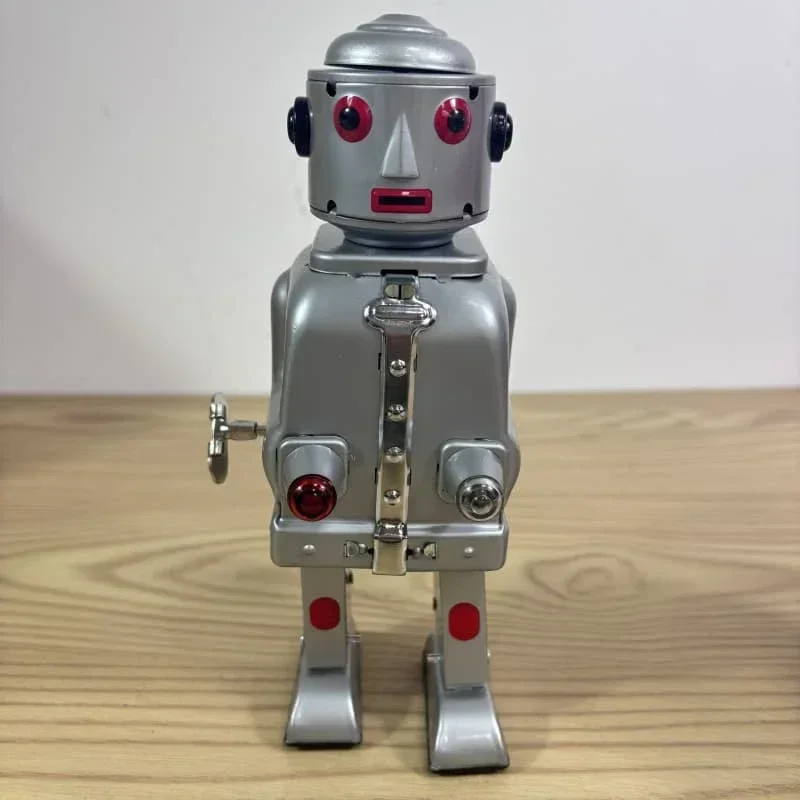 [Best] Adult Collection Retro Wind up Metal Tin Mr robot silver red Mechanical Clockwork model figure toy gift
