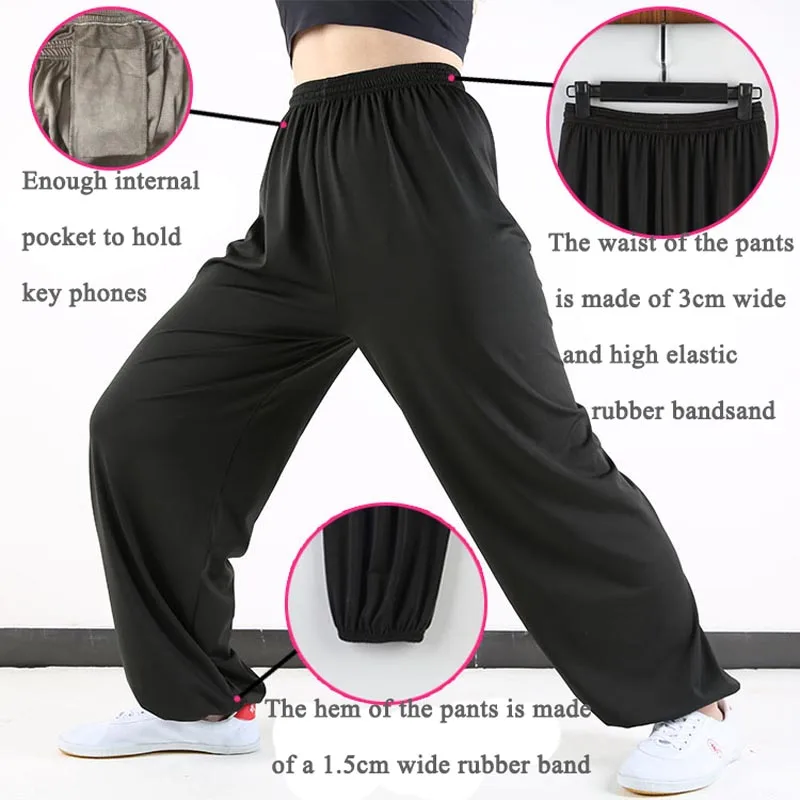 Martial Art Trousers Thickened Plush Tai Chi Pants Embroidered Martial Arts Pants Winter Training Lantern Taekwondo Karate Judo Kung Fu Trouser tai chi trousers