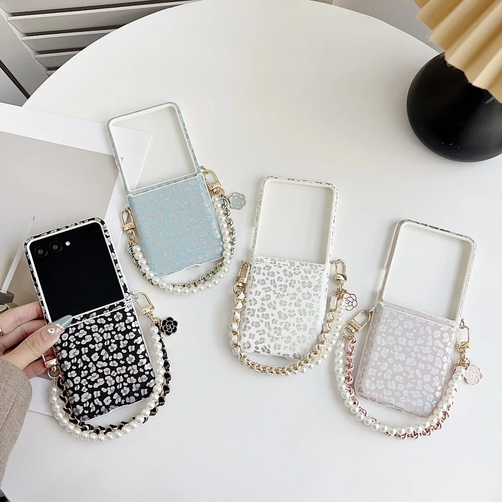 Laser Leopard Print Phone Case with Bracelet Wrist Strap and Protective Cover