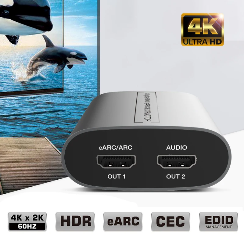 Divisor de Extrator de Áudio Hdmi 4k 60hz 18gbps Hdr Lpcm 7.1 Hdcp Edid Dts Amplificador Hdtv Alto-falante
