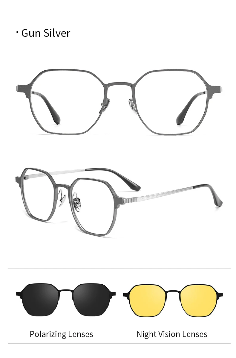 Xbora magnetische polarisierte Sonnenbrille für Herren und Damen, Retro-Brille, modische ovale optische Korrekturrahmen T29805J – Detail 12