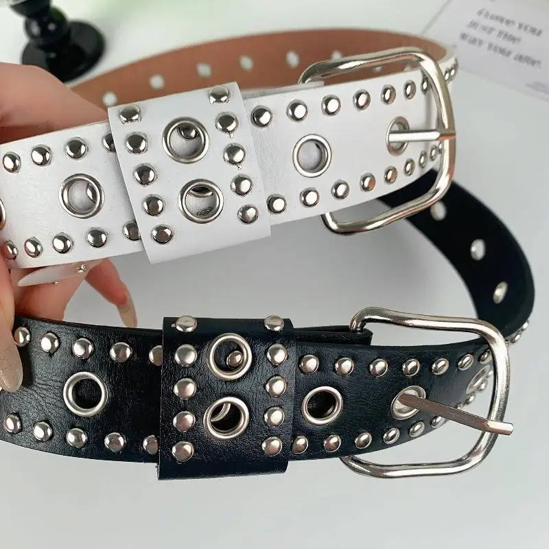 ómFunny ParqueDamen-Nietengürtel, modisch, lässig, Punk-Stil, Pu-Lederbund, personalisiertes Bund-Dekorationszubehör – Detail 8