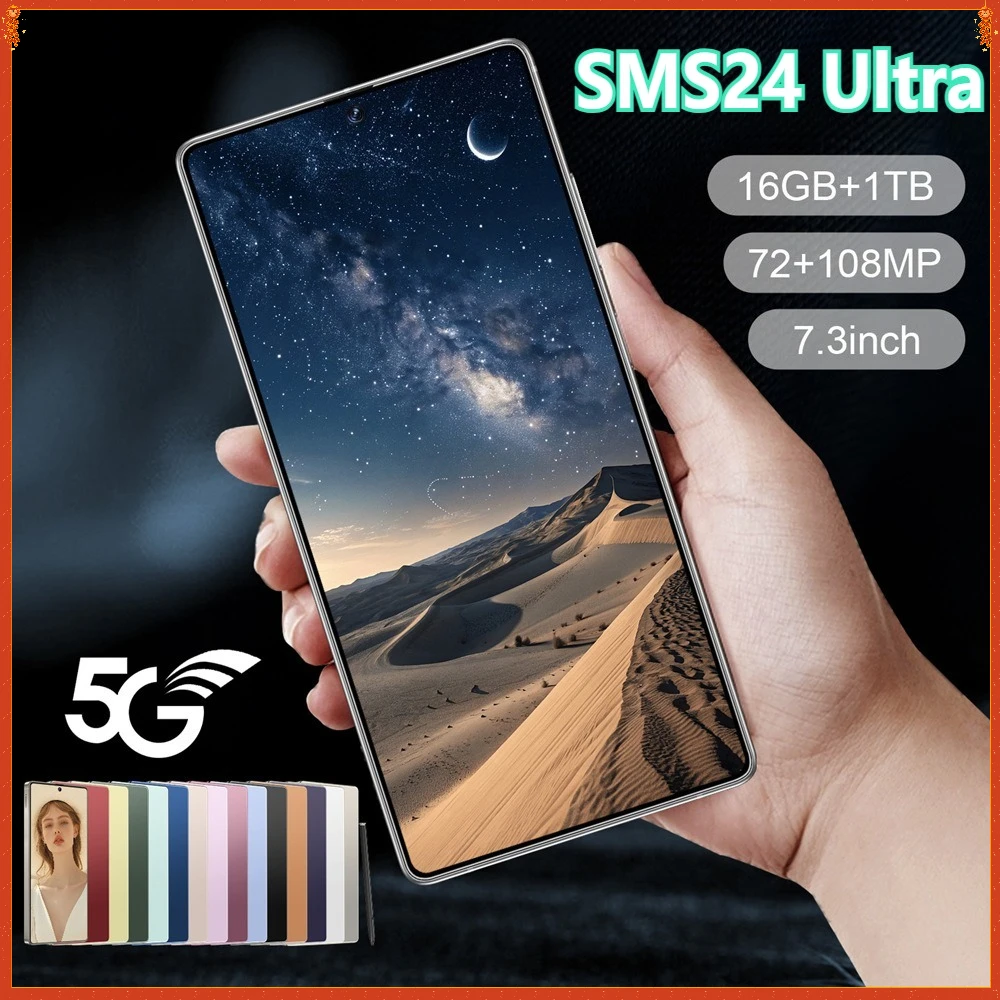 2026 Smartphone 5G pour SMS24 Ultra 7.3HD téléphone portable Android 14 72MP + 108MP 22G + 2TB 7800mAh téléphones mobiles débloqués double Sim