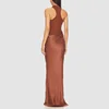 Sexy Slim Patchwork Coffee Colored Women Dress Summer Retro High Necked Sleeveless Long Dress Vacation Party Bag Buttocks Skirt 5