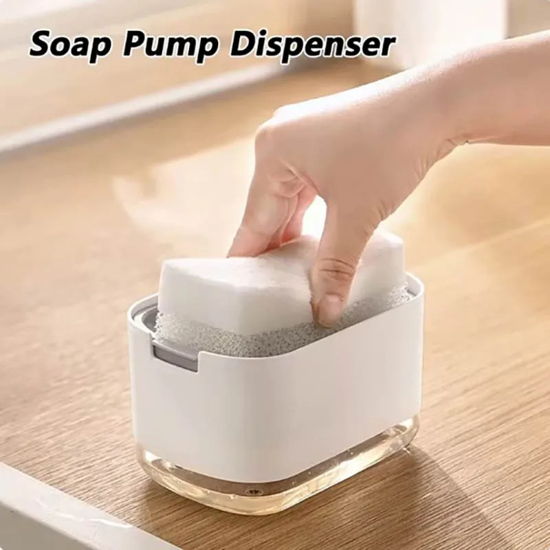 Soap Dispenser Box Press Dispenser Scrubbing Liquid Container Kitchen Bathroom Automatic Detergent Foam Box With Sponge Holder soap dispenser,soap liquid box,pressing soap liquid box