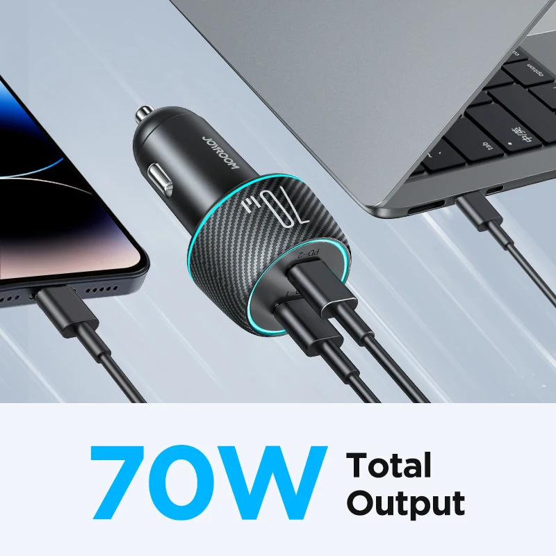 Joyroom 70W USB C Car Charger Adapter PD35W & PPS25W Fast Car Charger for iPhone14/13 iPad Pro Samsung ,Pixel, LG, 7 Color Modes