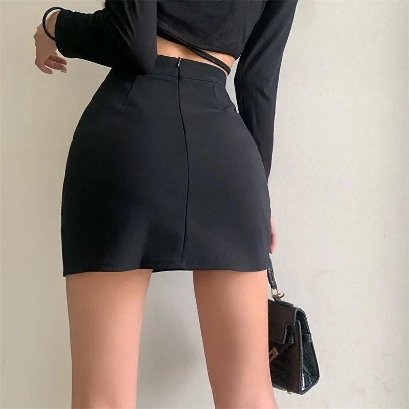 Xpqbb Gothic High Waist Black Mini Skirts Women Sexy Tight Bandage Bag Hip Short Skirt Woman Korean Slim Fit Zipper A Line Skirt 3