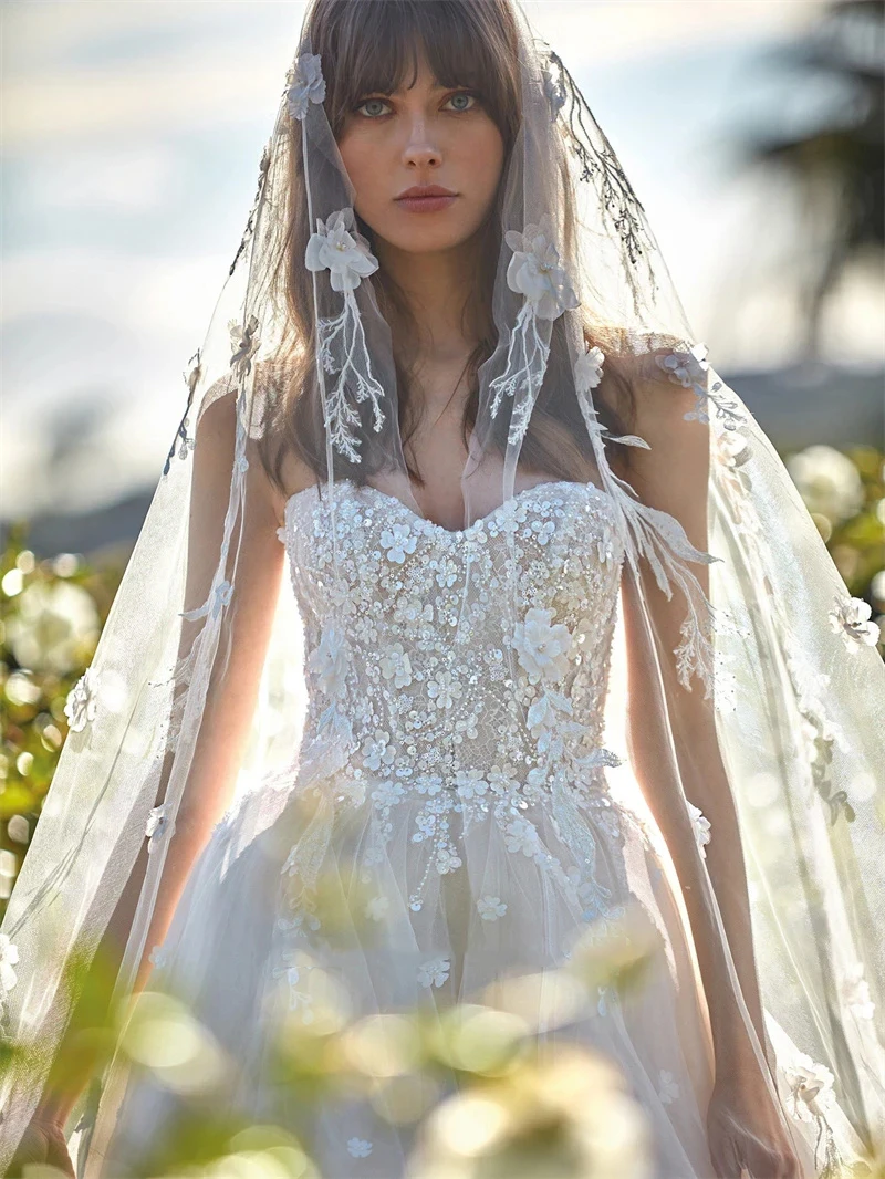 Sexy Sweetheart A-Line Wedding Dresses Lace Applique Bohemia Sleeveless Tulle Bridal Gowns Vestido De Novia Robe Customized 2025 2