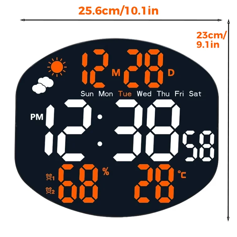 Digital Wall Clock with Remote Control, Weather Station, Dual Alarms, Temperature & Humidity Display