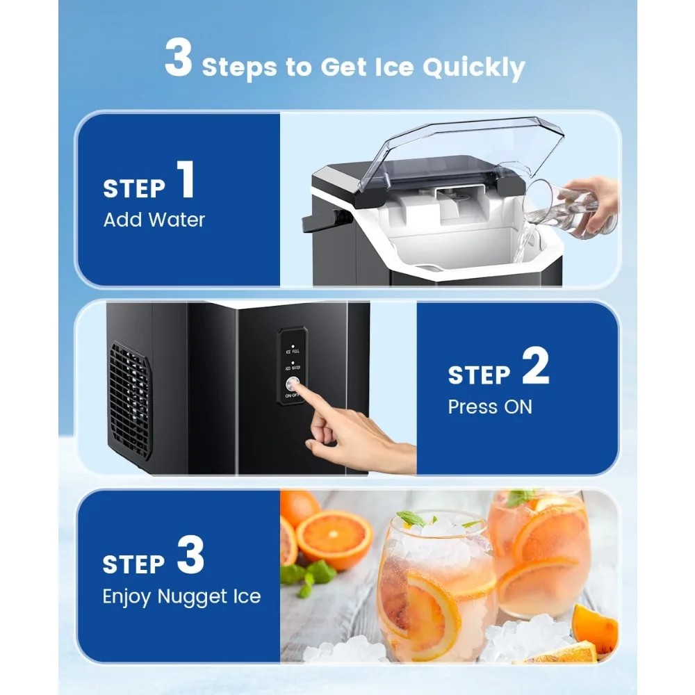 Nugget Ice Maker Countertop, Chewable Nugget Ice Cubes Machine, Quick Making 34Lbs/Day, Self-Cleaning