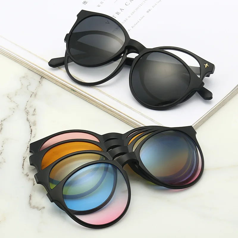 6 In 1 Polarized Sunglasses Men Women Magnetic Clip On Glasses TR90 Optical Prescription Eyeglass Frames Magnet Clips 2231