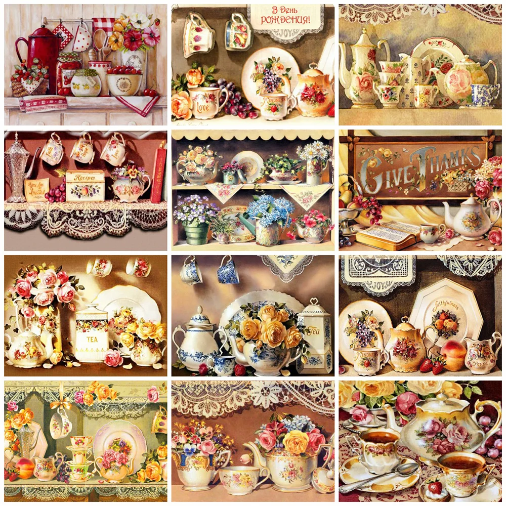 5d Diamond Painting Kitchen Diamond Painting Huacan Flowers 5d Diy Diamond Aliexpress