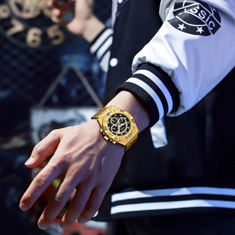 NIBOSI Mens Watches Top Brand Luxury Gold Quartz Watch for Men Sport Waterproof Chronograph Men Wristwatches Relogio Masculino