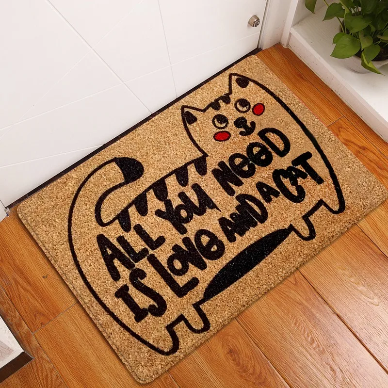 Cats Welcome Mats for Front Door Outdoor Entry Hi Bye Print