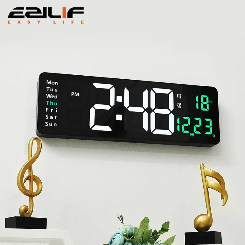 Digital Wall Clock Creative Number Color Nightlight Temperature Calendar Alarm Clock LED Large Number Electronic Backlight Home Decor