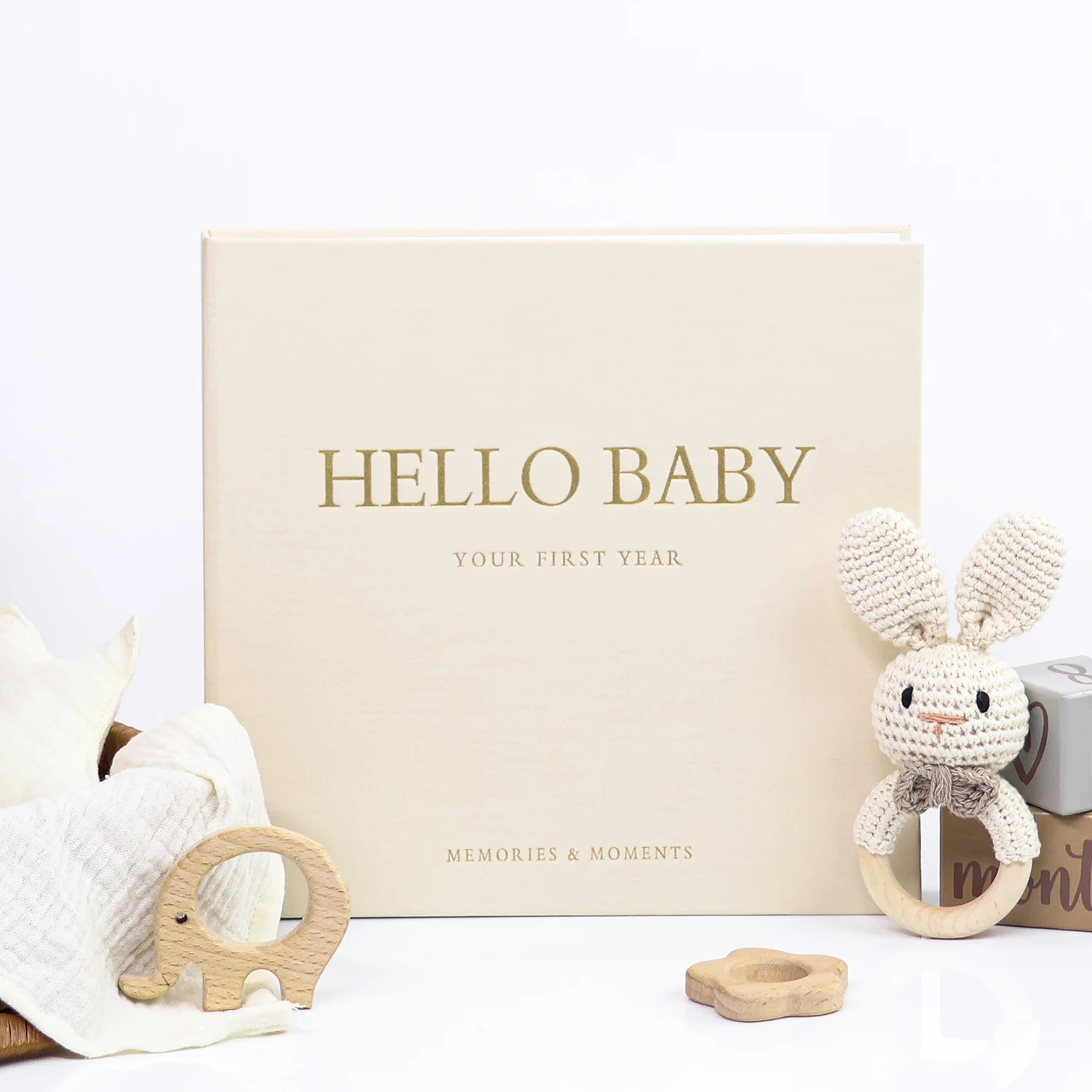 ERATOPIC Baby Memory Book Hello Baby Beige Keepsake Pregnancy Record Growth First Year Milestone Journal Scrapbook Album memory books