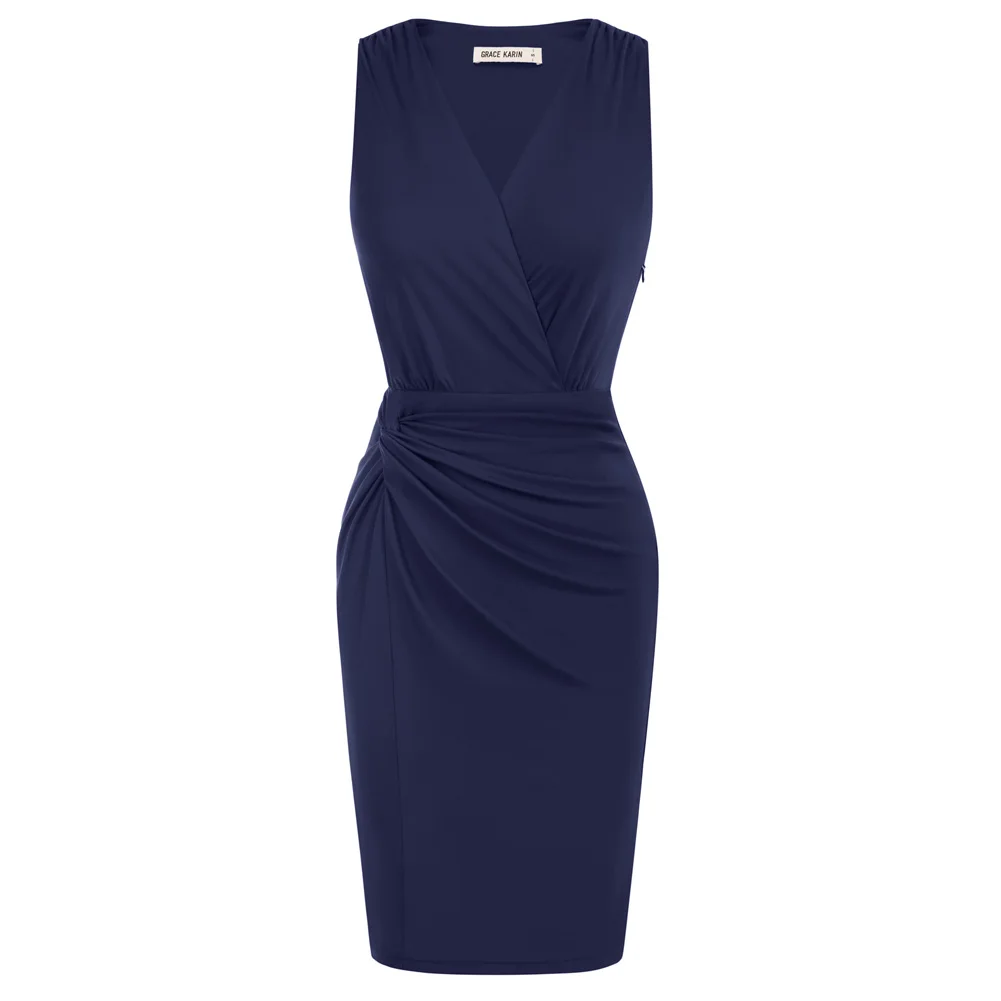 

GK Dress Women Elegant Summer Knotted Front Party Dress Sleeveless V-Neck Above Knee Bodycon Dress Vestidos De Mujer