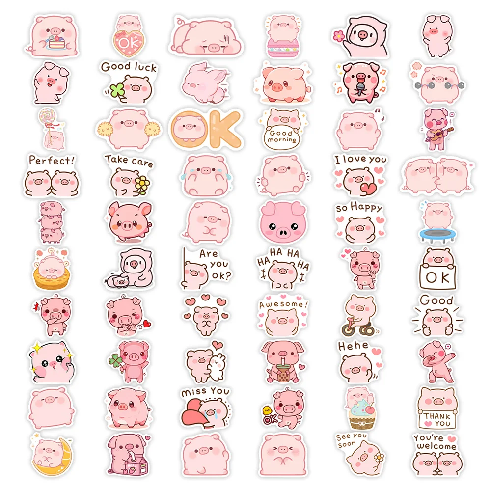 Cute Cartoon Pig Stickers Funny Kawaii Kids DIY Gift Toy Decorative Decal for Scrapbook Journal Laptop Phone Luggage Waterproof