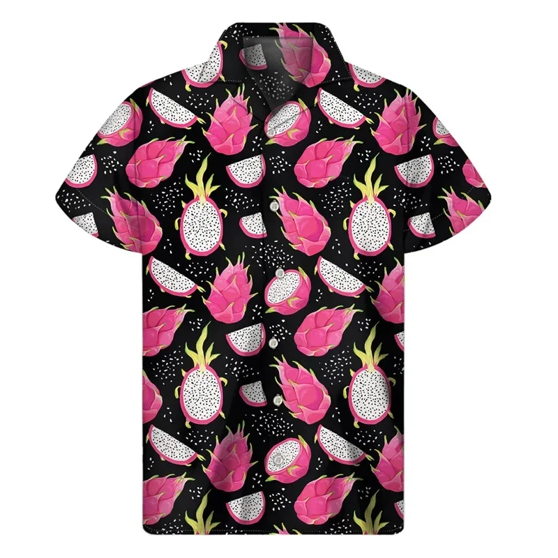 Summer Orange Pitaya Fruit 3D Print Shirts Men Fashion Shirt Casual Vintage Streetwear Short Sleeve Shirt Blouse Man Clothing