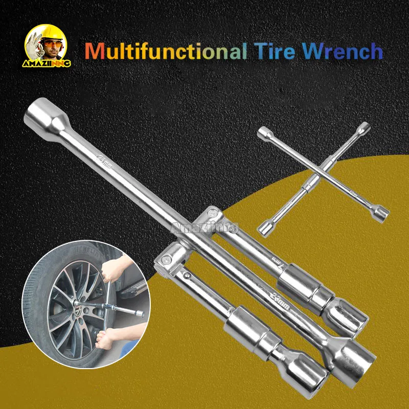 Car Repair Wheel Nut Socket 17 19 21 23mm Folding Cross Wrench Hex Socket Emergency Disassembly Tire Workshop Replacement Tool bicycle american valve core tool tire tube tire french valve extension rod disassembly wrench hardware accessories
