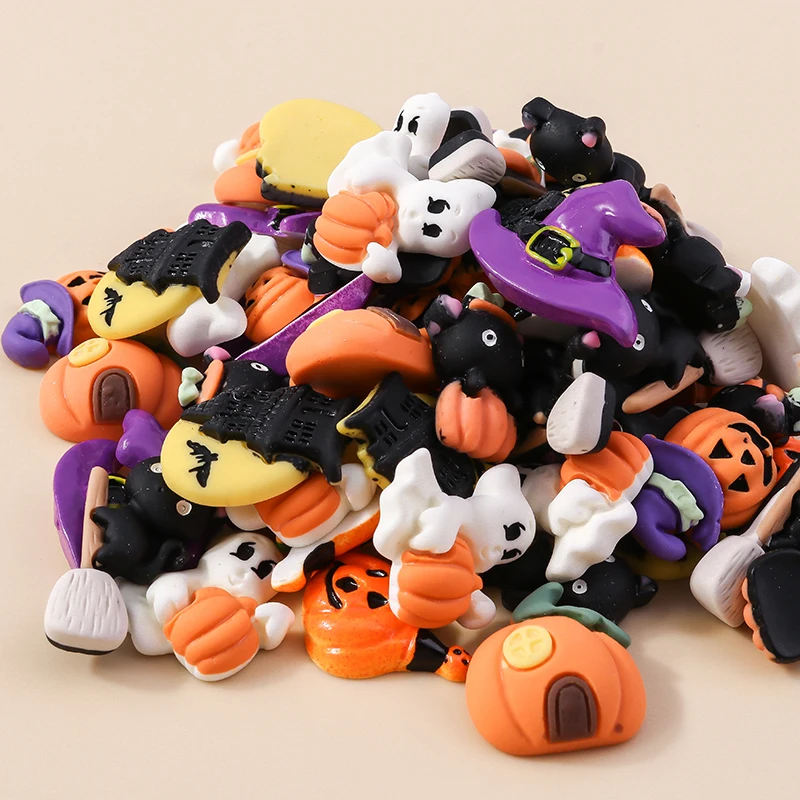 10 Stücke Neue Nette Halloween Katze Schloss Geist Kürbis Flatback Harz Cabochons Scrapbooking DIY Schmuck Handwerk Dekoration Zubehör – Detail 3