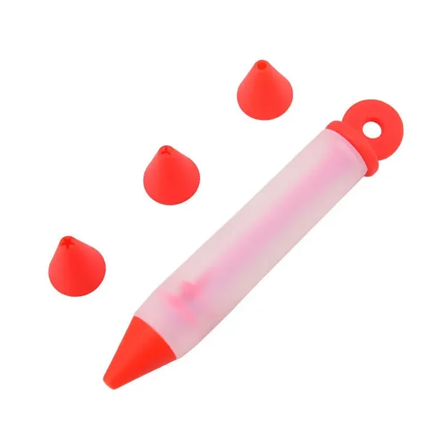 Silicone Food Writing Pen Decorating Pen with 4 Patterns of Icing Piping Pen Tips Cookie Cream Pastry Decorating Pens for Baking 6