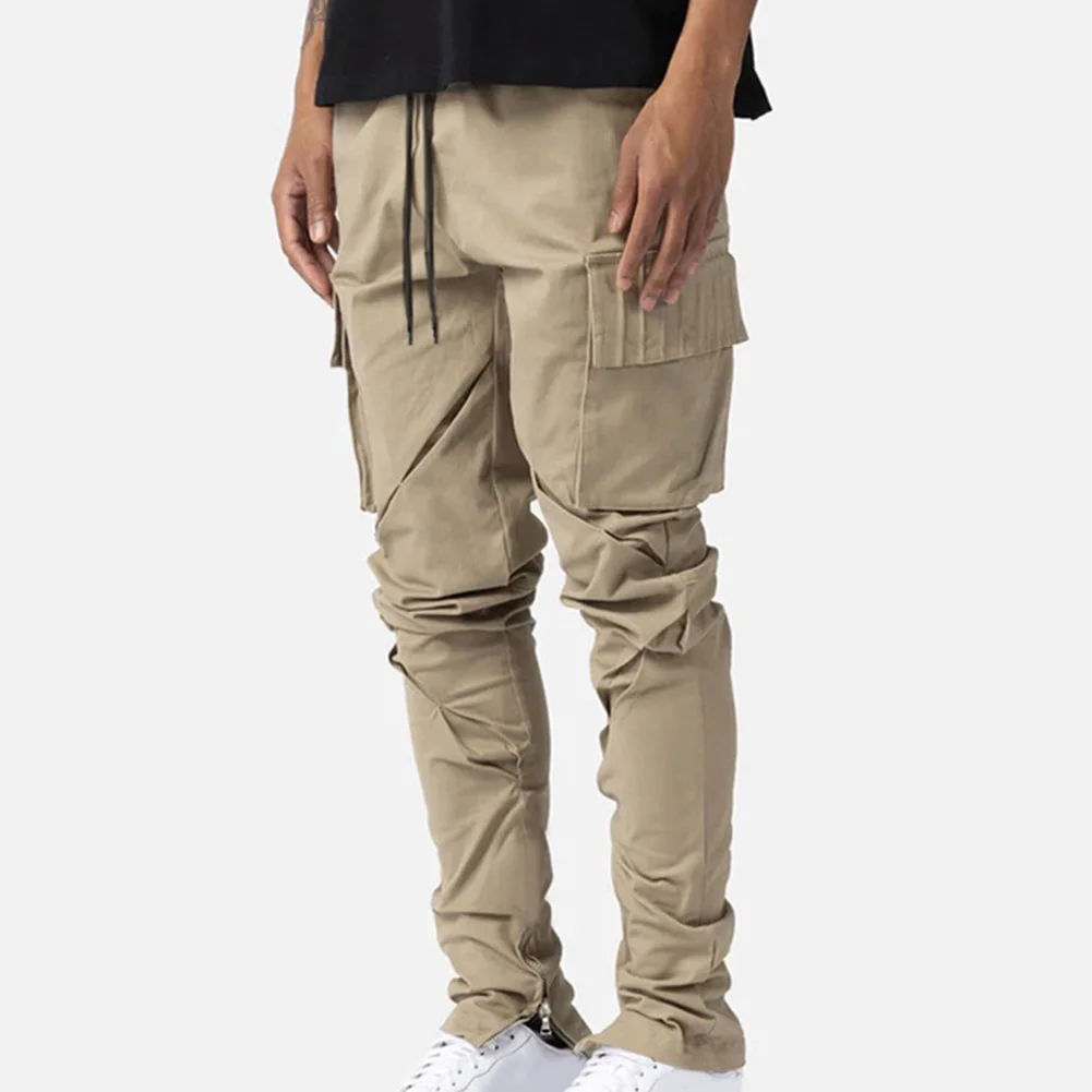 

Men Slim Fit Work Trousers Stretch Fabric Joggers Pants Sweatpants Multi pocket Cargo Sweatpants Black Grey Khaki