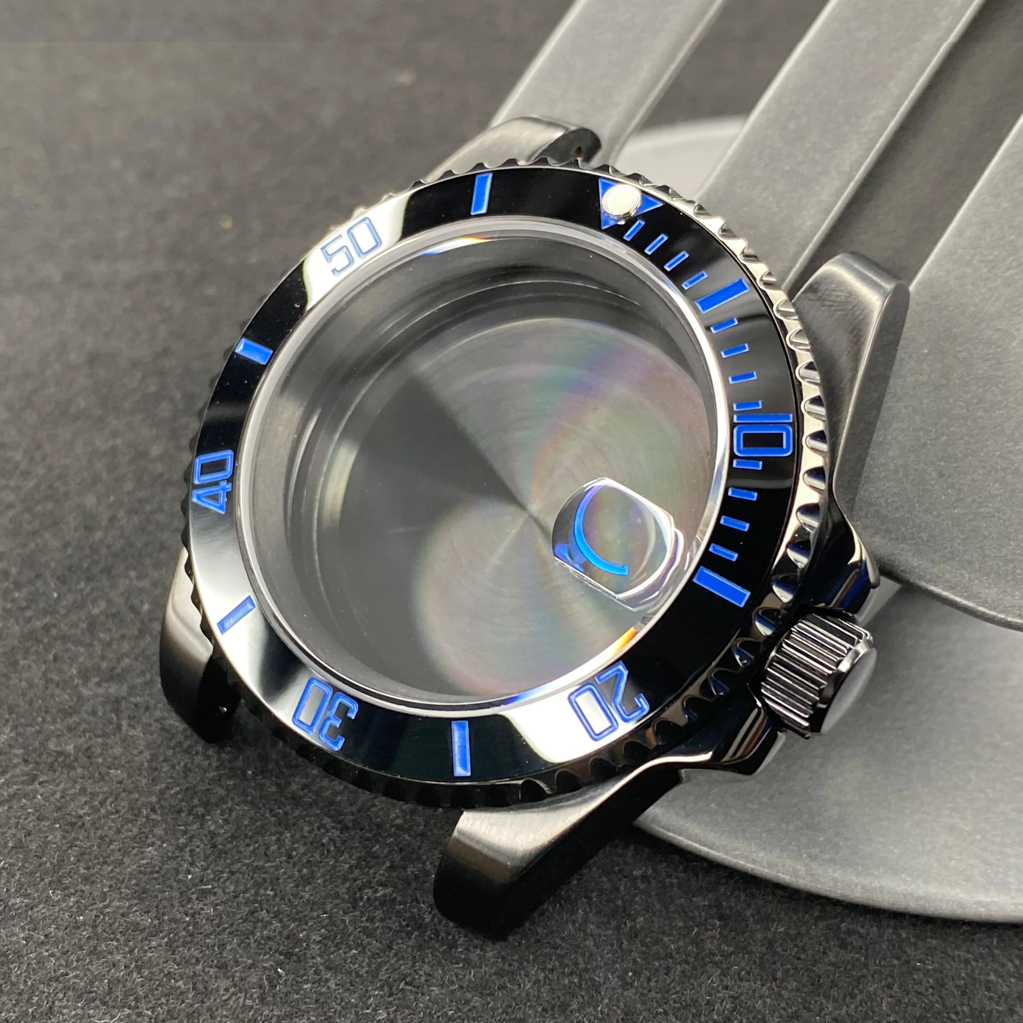Premium 40mm Black Watch Case with Sapphire Glass and 120-Click Bezel
