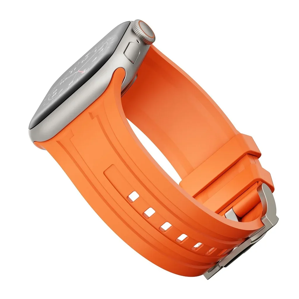 Soft Fluororubber Strap For Apple Watch Ultra 49mm 45mm 44mm 42mm Silicone Band For iWatch Series 9 8 7 6 5 4 41mm 40mm Bracelet