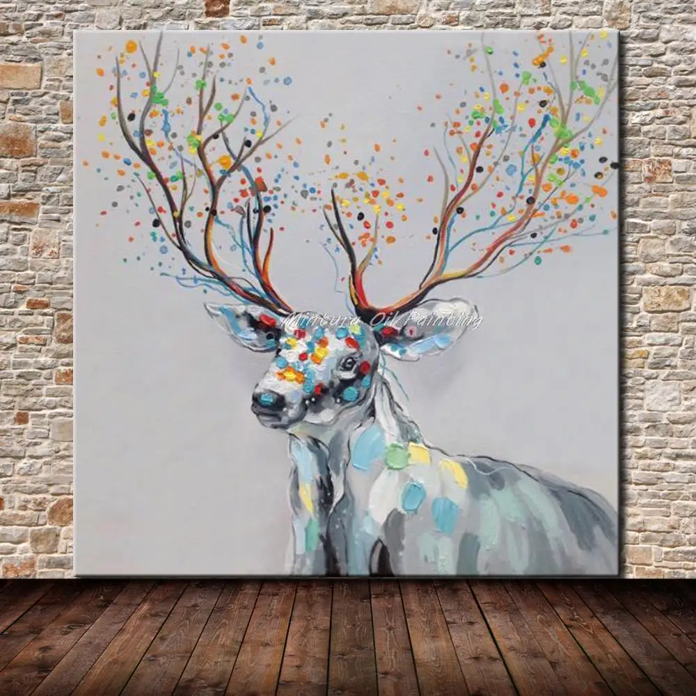 

Mintura, Современная Настенная картина, ручная роспись оленя, животное, картина маслом, искусство для детской комнаты, украшение для дома