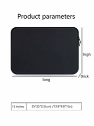 Sleek Lightweight Laptop Sleeve, Solid Color Protective Case (Black 13Inch)
