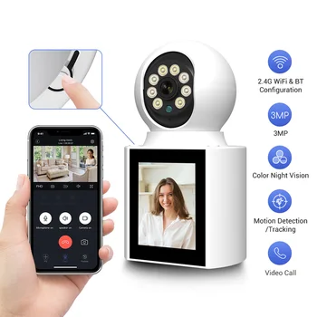 Ease Life App 3MP Video Calling Camera with Screen 2.4G Indoor Home Security Auto Tracking Nanny Baby/Elder/Dog/Pet IP Camera 1